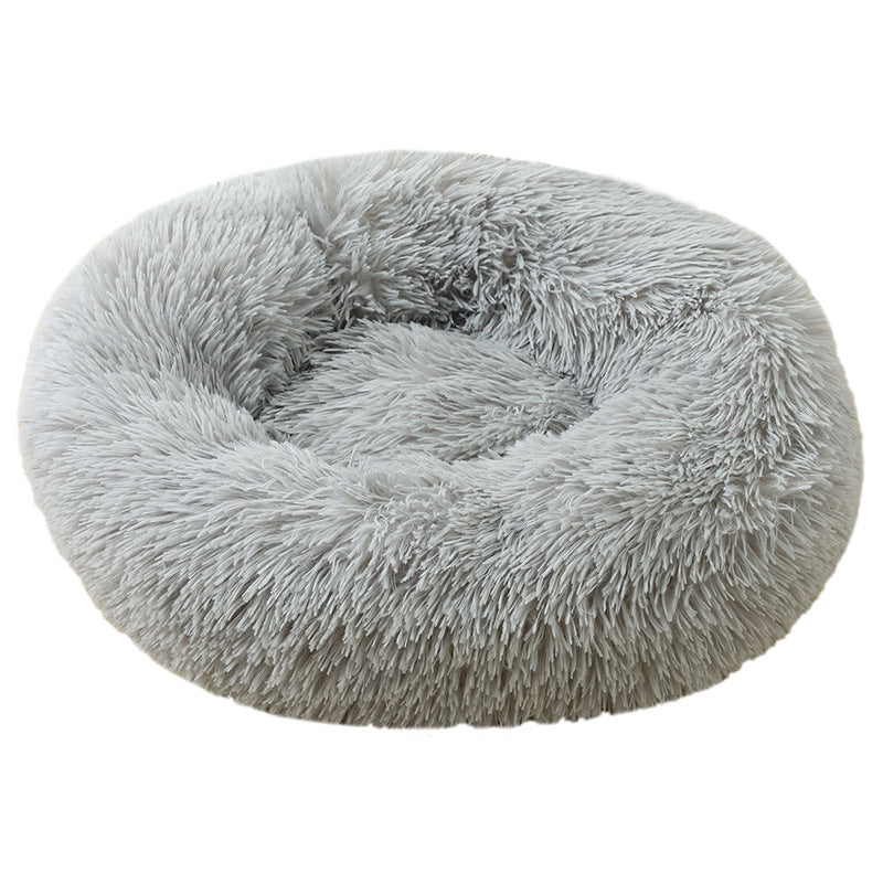 Light Grey 50cm Cozy Round Pet Bed - Plush Cat &amp; Dog Bed with Non-Slip Base, Machine Washable