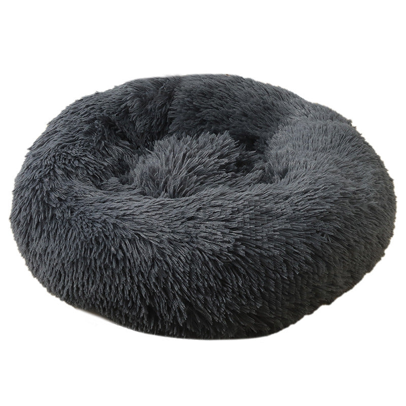 Dark Grey 50cm Cozy Round Pet Bed - Plush Cat &amp; Dog Bed with Non-Slip Base, Machine Washable