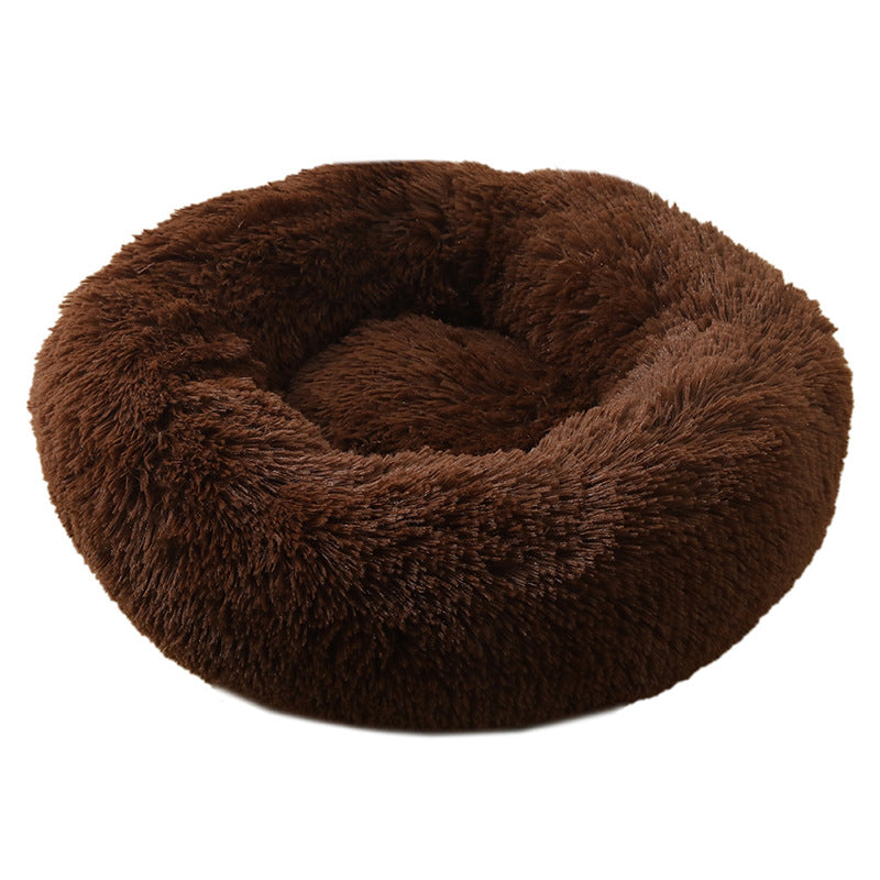 Dark Coffee 50cm Cozy Round Pet Bed - Plush Cat &amp; Dog Bed with Non-Slip Base, Machine Washable