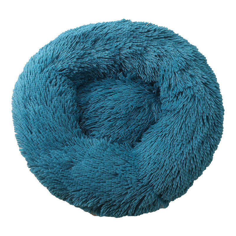 Blue Green 50cm Cozy Round Pet Bed - Plush Cat &amp; Dog Bed with Non-Slip Base, Machine Washable