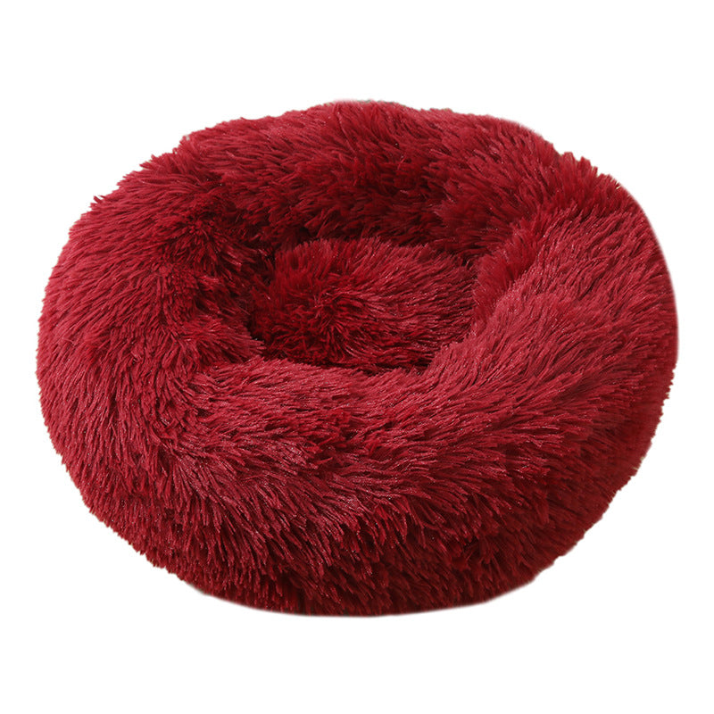 Wine Red 50cm Cozy Round Pet Bed - Plush Cat &amp; Dog Bed with Non-Slip Base, Machine Washable