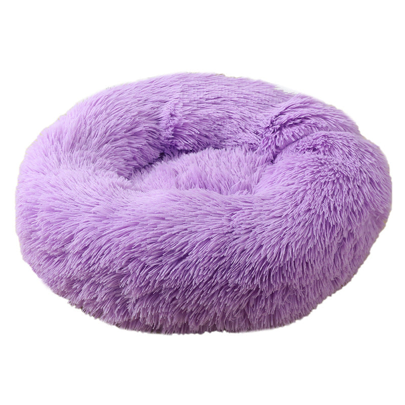 Purple 50cm Cozy Round Pet Bed - Plush Cat &amp; Dog Bed with Non-Slip Base, Machine Washable