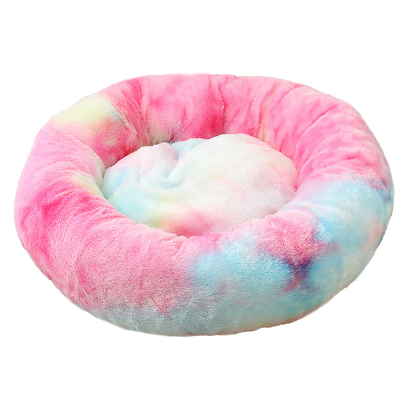 Multicolor 50cm Cozy Round Pet Bed - Plush Cat &amp; Dog Bed with Non-Slip Base, Machine Washable