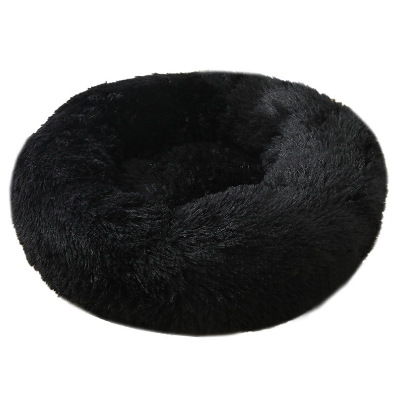 Black 50cm Cozy Round Pet Bed - Plush Cat & Dog Bed with Non-Slip Base, Machine Washable