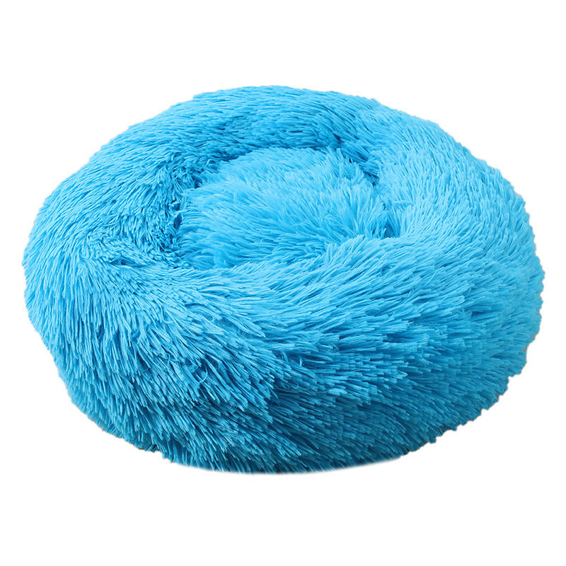 Blue 50cm Cozy Round Pet Bed - Plush Cat &amp; Dog Bed with Non-Slip Base, Machine Washable