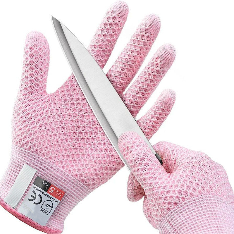 Pink 3-Pack Cut Resistant Gloves (Level 5 Protection) – Pineapple Grip, Touchscreen Compatible, Food Safe for Kitchen, Butcher &amp; Fish Cleaning – One Size Fits Most