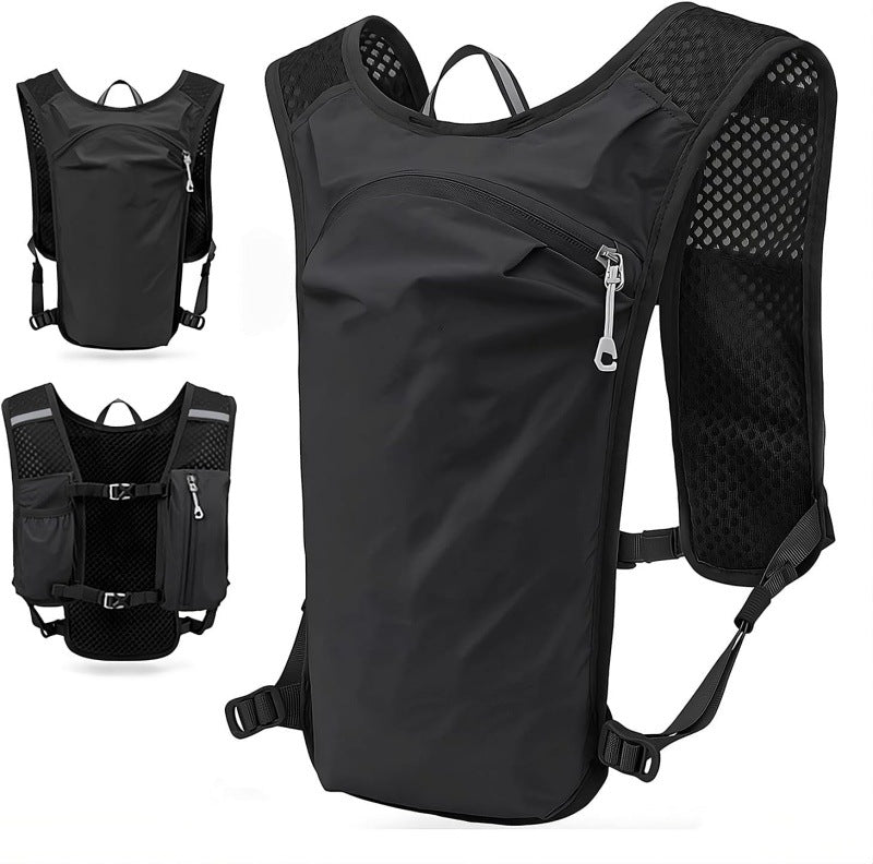 Black Cycling Running Hiking Backpack - Breathable Hydration Pack with Vest Design for Biking, Marathon &amp; Outdoor Sports
