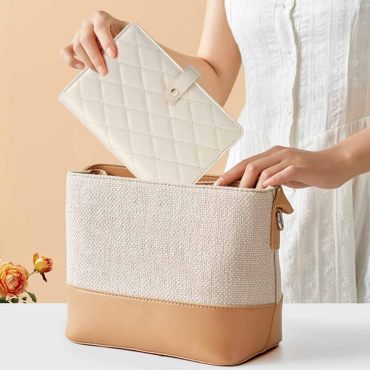 White Foldable Travel Jewelry Organizer - Velvet Zippered Case with Transparent Pages & Detachable Pouches