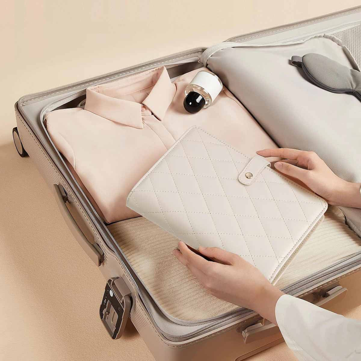 White Foldable Travel Jewelry Organizer - Velvet Zippered Case with Transparent Pages & Detachable Pouches