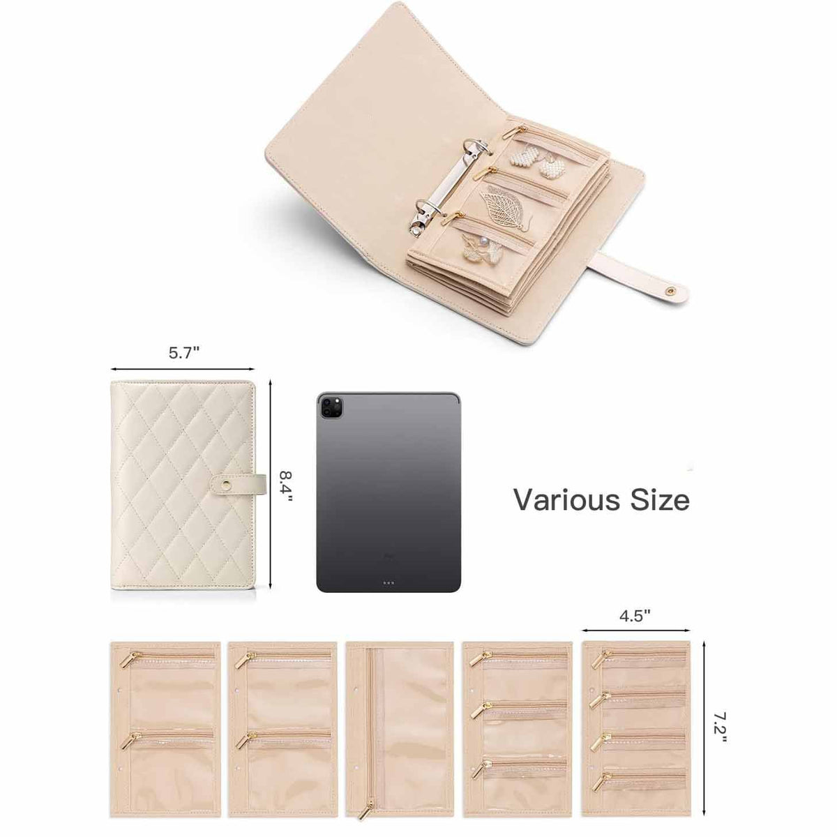 Pink Foldable Travel Jewelry Organizer - Velvet Zippered Case with Transparent Pages & Detachable Pouches