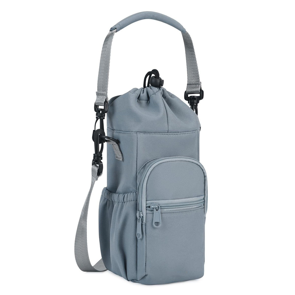 Blue Insulated Cup Holder Bag with Adjustable Strap - Water Bottle Carrier with Lock Drawstring &amp; Heatproof Handle