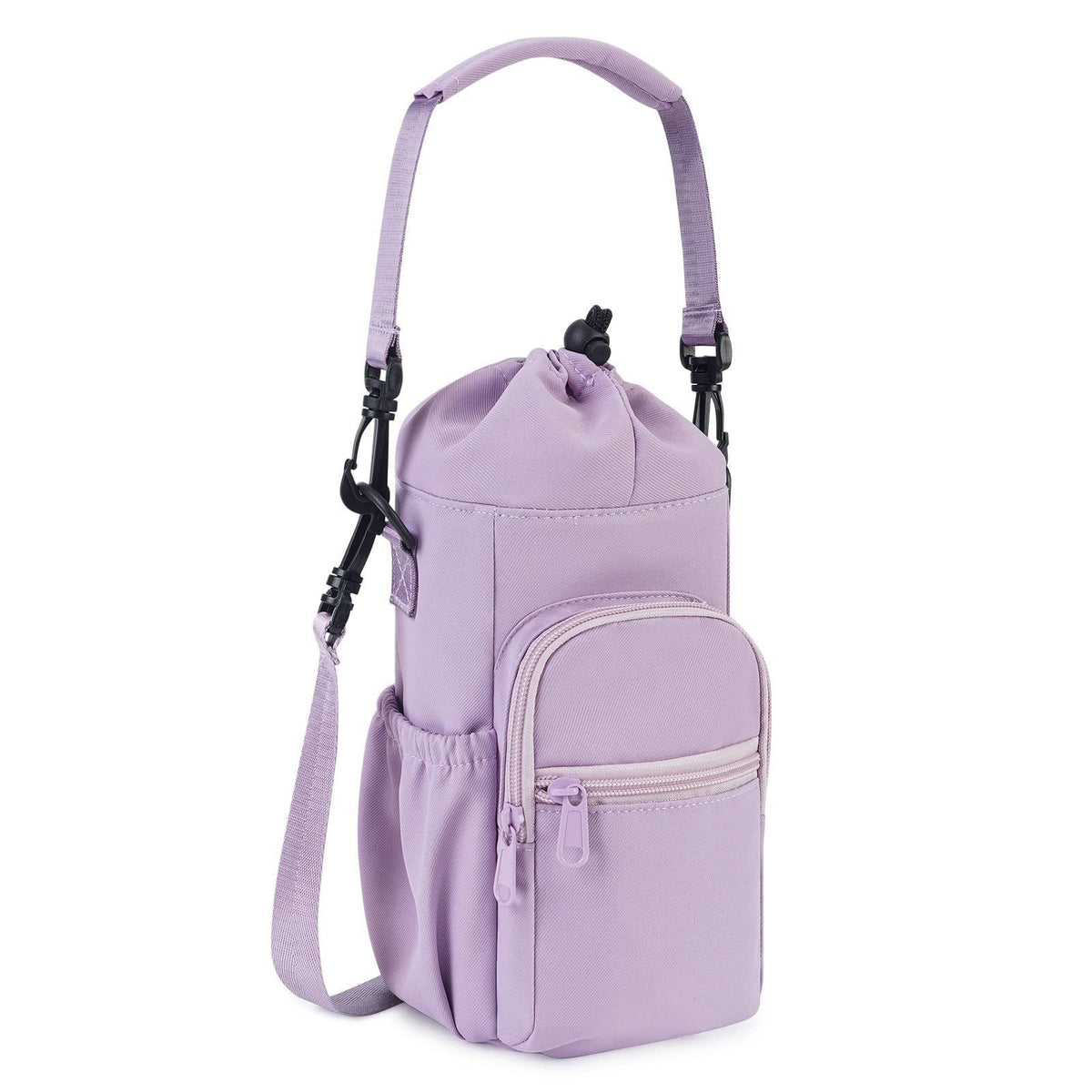Purple Insulated Cup Holder Bag with Adjustable Strap - Water Bottle Carrier with Lock Drawstring &amp; Heatproof Handle