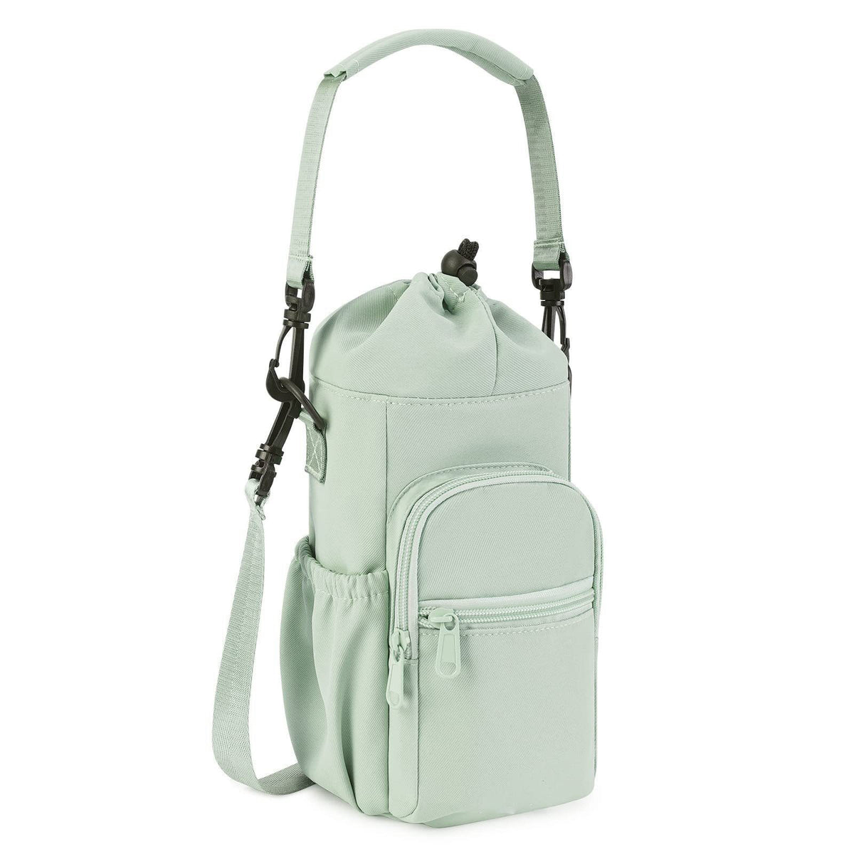 Green Insulated Cup Holder Bag with Adjustable Strap - Water Bottle Carrier with Lock Drawstring &amp; Heatproof Handle