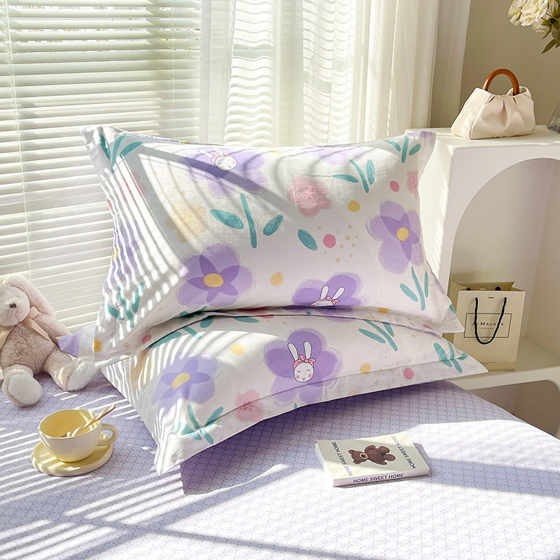 Purple Flower 100% Cotton Pillowcase Set (Pack of 2) - Breathable Standard Size 48x74cm Pure Cotton Pillow Covers