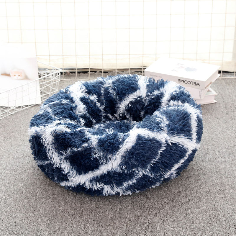 Navy Blue 50cm Cozy Round Pet Bed - Plush Cat &amp; Dog Bed with Non-Slip Base, Machine Washable
