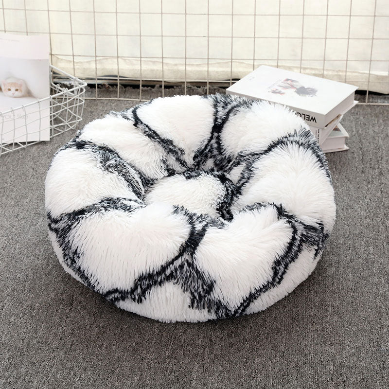 Black-white 50cm Cozy Round Pet Bed - Plush Cat &amp; Dog Bed with Non-Slip Base, Machine Washable