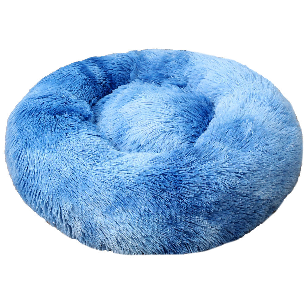 Tie-dye Baby Blue 50cm Cozy Round Pet Bed - Plush Cat &amp; Dog Bed with Non-Slip Base, Machine Washable