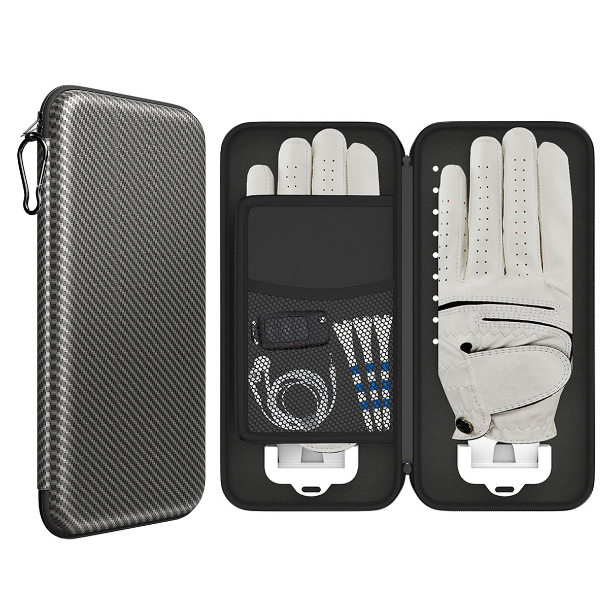 Grey Golf Glove Bag with Dual Glove Support Frame &amp; Hook - Convenient Storage for Tees, Ball Markers and Golf Accessories