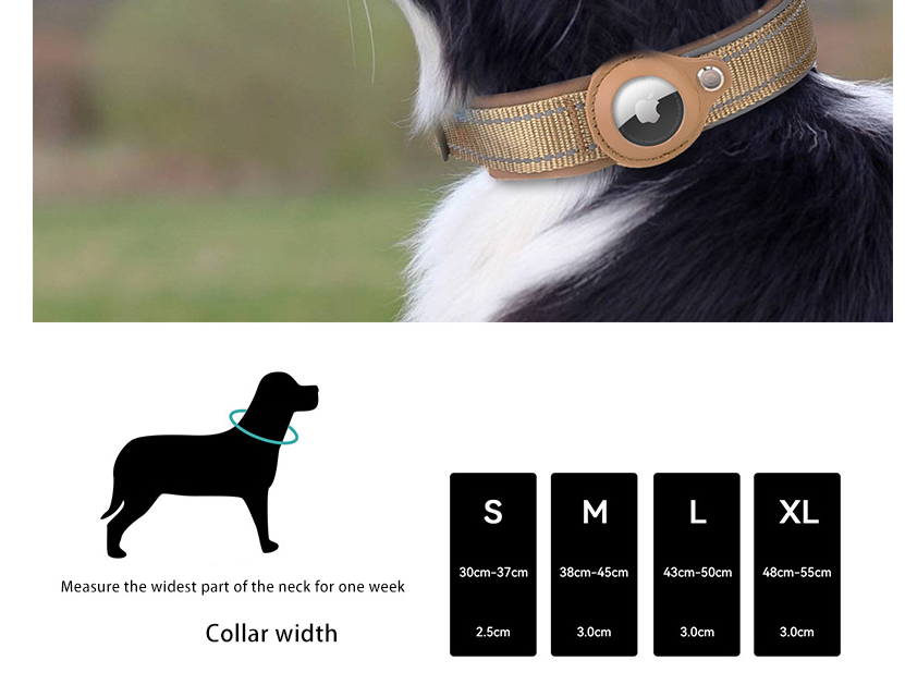 S Khaki Secure Nylon Dog Collar with Built-in Apple AirTag (not included) Holder Case - Pet Tracker Accessory
