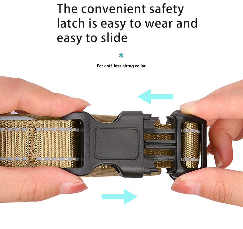 XL Khaki Secure Nylon Dog Collar with Built-in Apple AirTag (not included) Holder Case - Pet Tracker Accessory