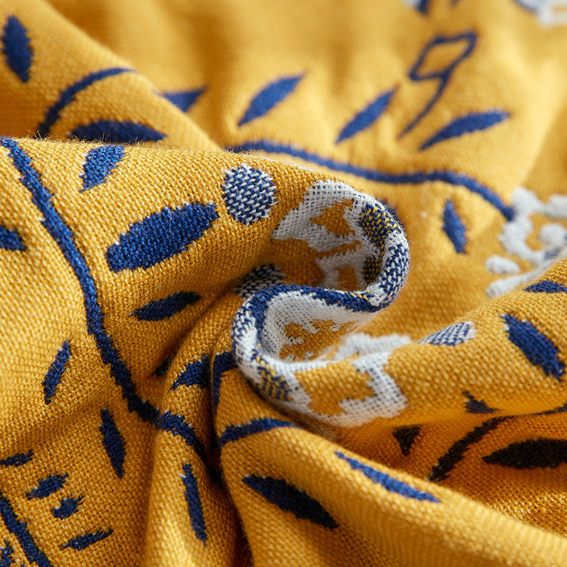 Single Blue Floral Pillow Towel Premium Cotton Gauze Pillow Towel Pair - Simple Nordic Style (52x75cm)