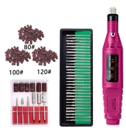 Regular Set With Long Grinding Pin + Sanding Ring Portable Electric Nail Drill Kit - USB Manicure Pedicure Polishing &amp; Shaping Tool Set