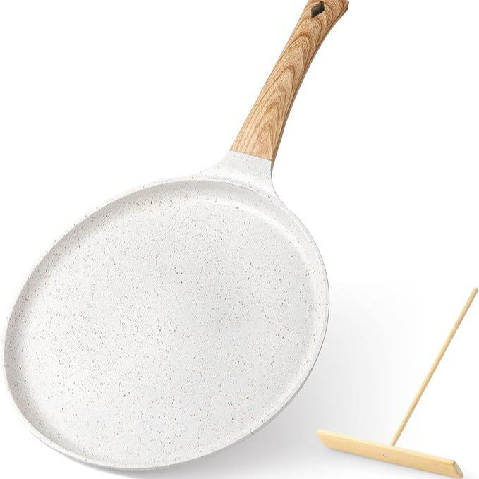 White 28cm Non-Stick Crepe Pan - Versatile Flat Skillet for Pancakes, Omelettes &amp; Tortillas