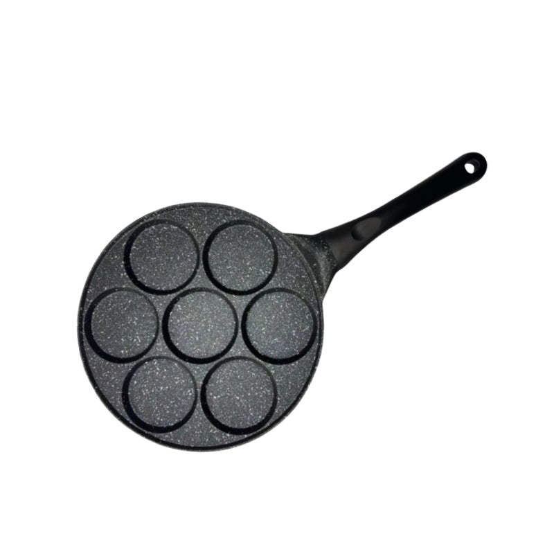 Black Flat 7-hole + Black Handle (Gas Model) Non-Stick Pancake Pan - 7-Hole Fun Shapes Breakfast Griddle (27cm)