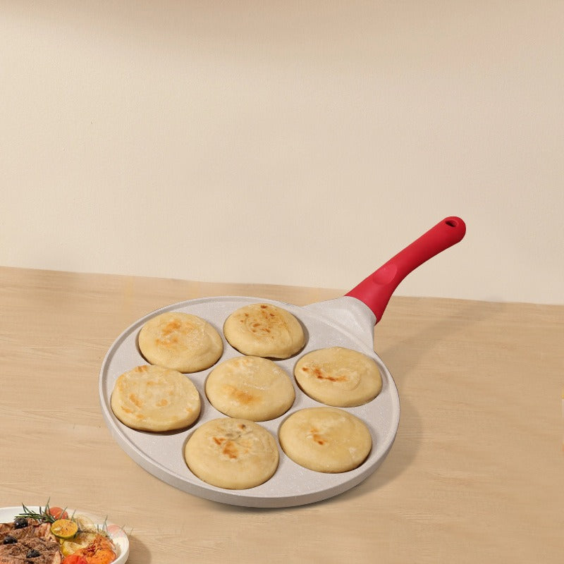 Black Flat 7-hole + Black Handle (Gas Model) Non-Stick Pancake Pan - 7-Hole Fun Shapes Breakfast Griddle (27cm)