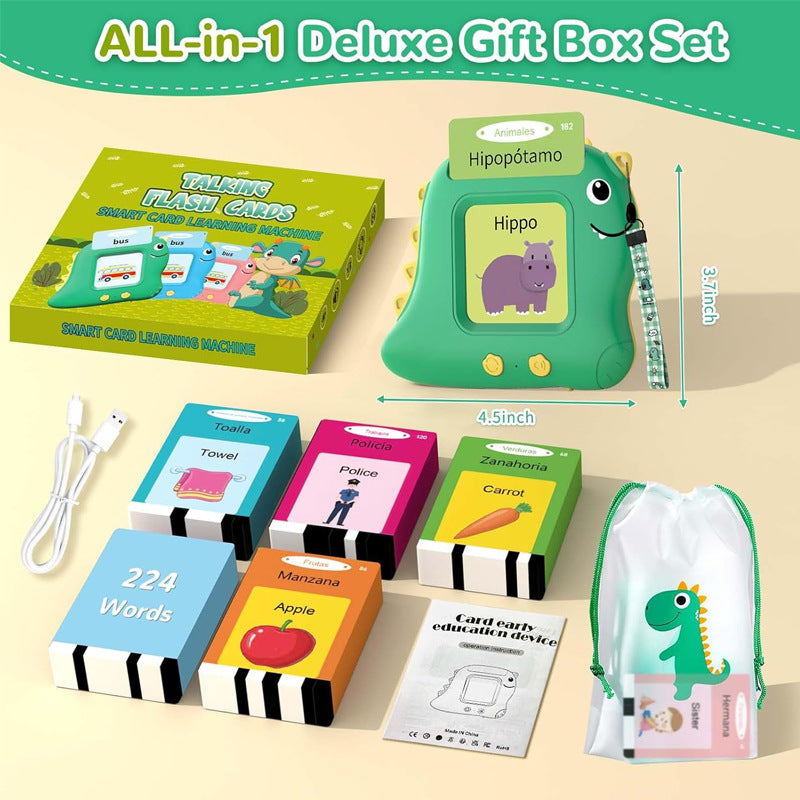 Little Blue Dinosaur [112 cards] Bilingual Early Learning Flash Card Reader - Interactive Audio Toy for Toddlers