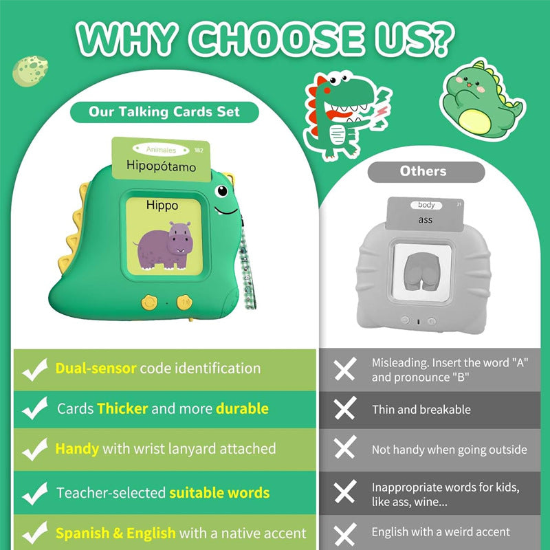 Blue Cat [Plain English] [112 Cards 224 Contents] Bilingual Early Learning Flash Card Reader - Interactive Audio Toy for Toddlers