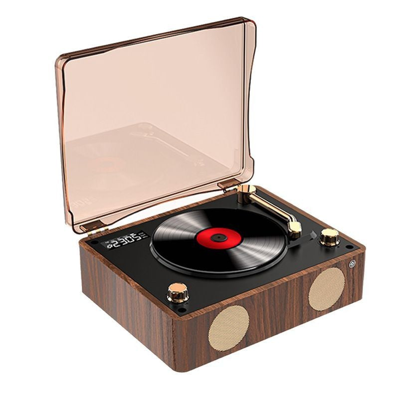 Retro Turntable Style Bluetooth Speaker &amp; CD Player with Display - USB Rechargeable