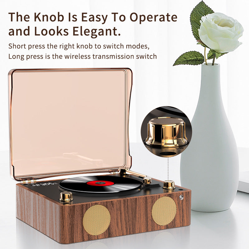 Retro Turntable Style Bluetooth Speaker & CD Player with Display - USB Rechargeable