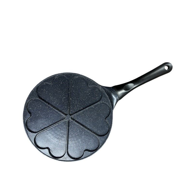 Black Heart + Black Handle (Gas model) Non-Stick Pancake Pan - 7-Hole Fun Shapes Breakfast Griddle (27cm)