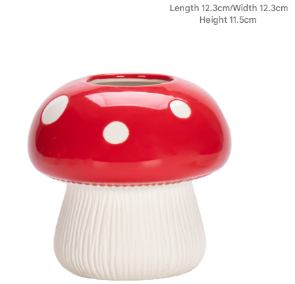 Middle Size Red Whimsical Ceramic Mushroom Vase - Decorative Floral &amp; Hydroponic Planter
