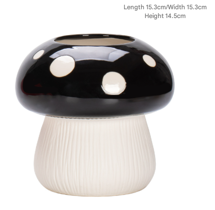 Big Size Black Whimsical Ceramic Mushroom Vase - Decorative Floral &amp; Hydroponic Planter