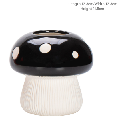 Middle Size Black Whimsical Ceramic Mushroom Vase - Decorative Floral &amp; Hydroponic Planter