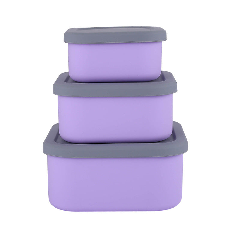 Purple 3-Piece Stackable Silicone Food Storage Container Set - Microwave Safe Lunch Boxes (300/700/1300ml)