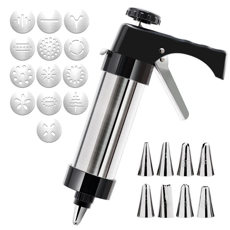 Black Deluxe Cookie Press &amp; Icing Gun Set - 13 Discs &amp; Multiple Nozzles for Baking &amp; Decorating