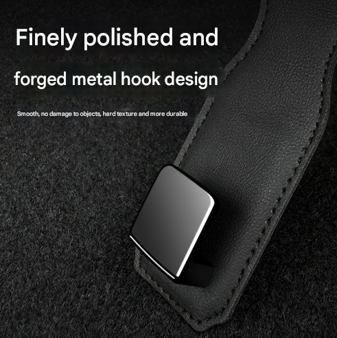 Black Heavy Duty Car Headrest Hooks (Set of 4 Units) - PU Leather Seat Back Organizer Hangers