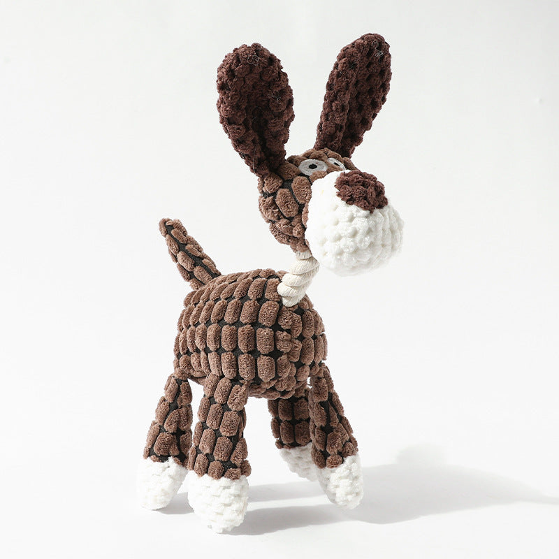 3pcs Brown Goofy Plush Donkey Squeaky Dog Toy - Large Interactive Chew &amp; Cuddle Buddy