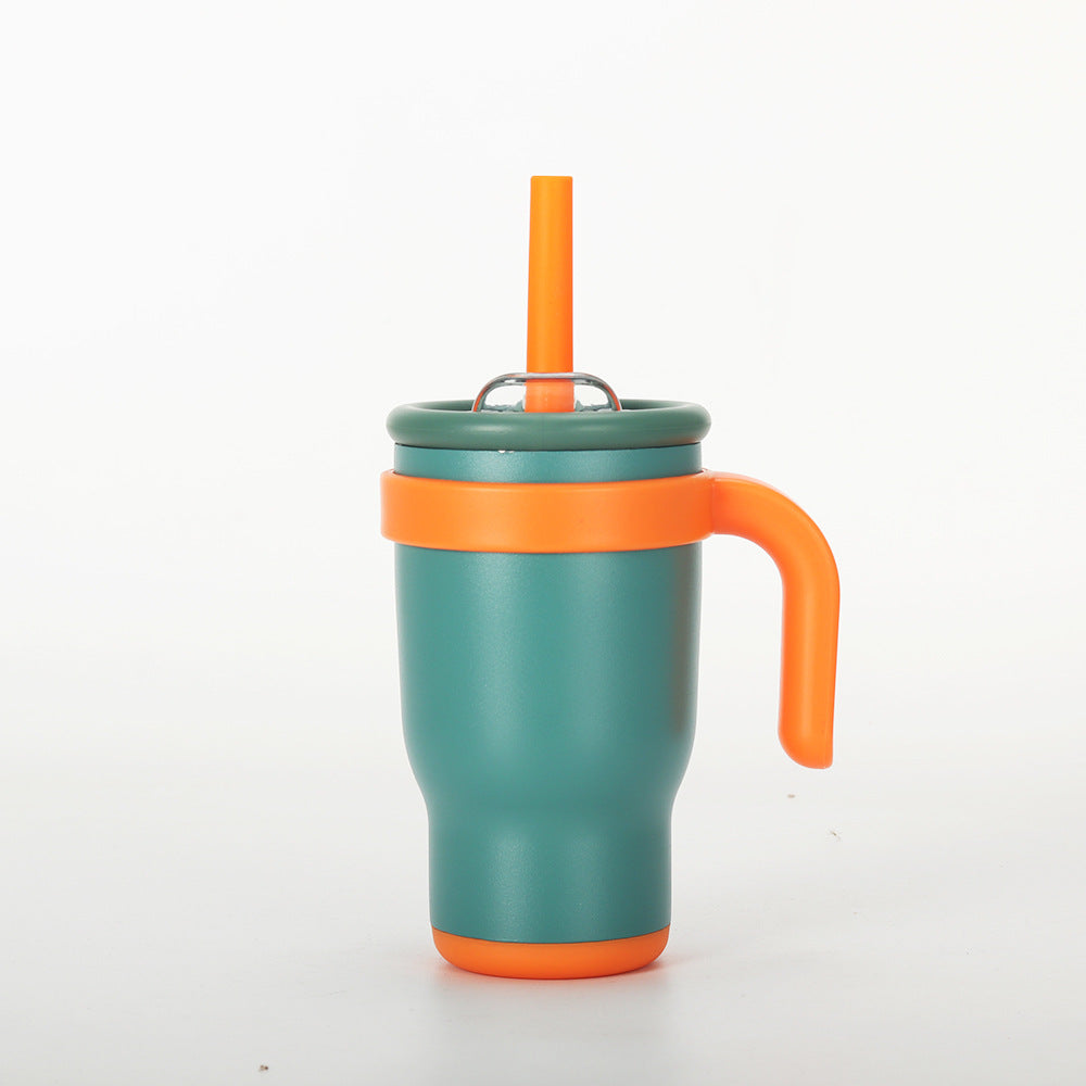 Green 14oz Insulated Tumbler with Handle &amp; Straw - 304 Stainless Steel Car Cup (Contrast Color)