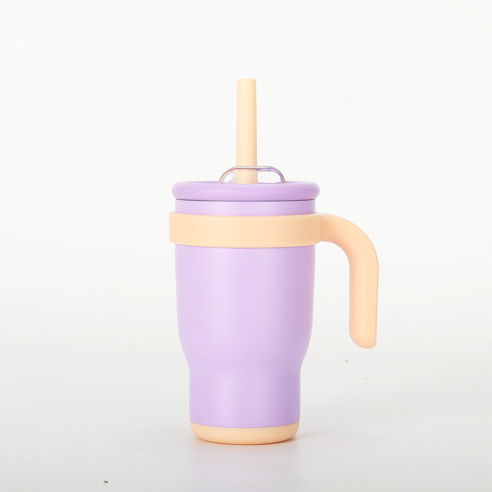 Purple 14oz Insulated Tumbler with Handle &amp; Straw - 304 Stainless Steel Car Cup (Contrast Color)