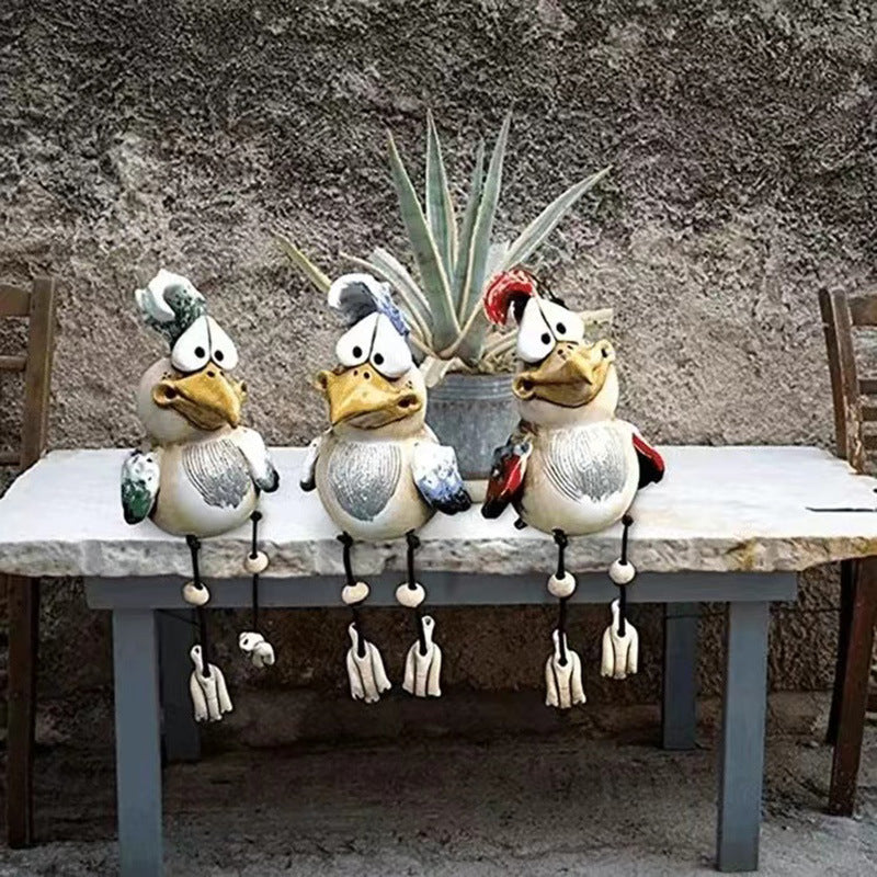 Blue Quirky Resin Rooster Figurine Set (2-Pack) - Novelty Chicken Home Decor Ornaments
