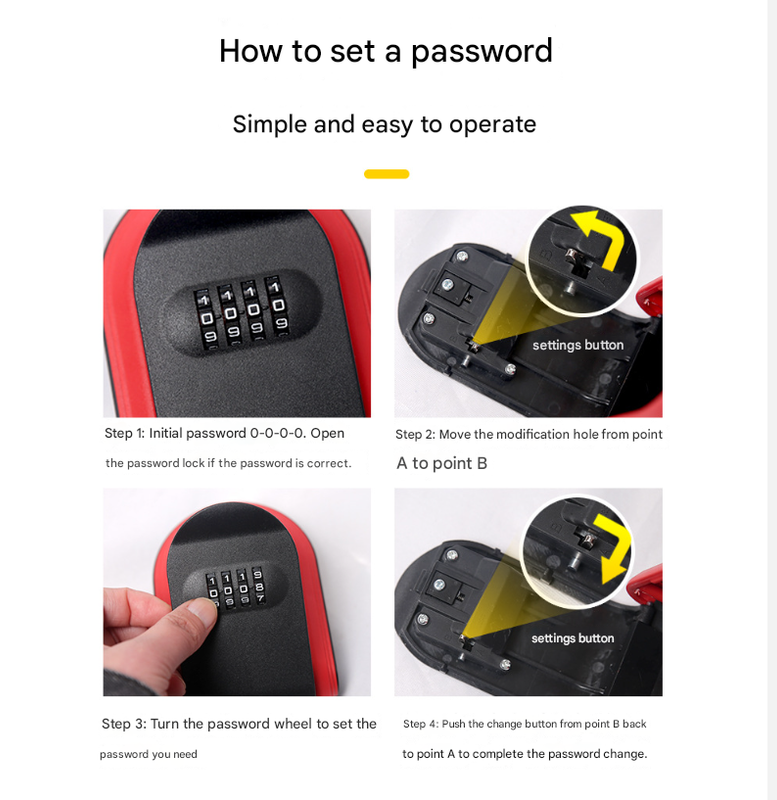 Red 3PCS Wall Mount Plastic Combination Key Lock Box - Secure Key Safe Storage Box