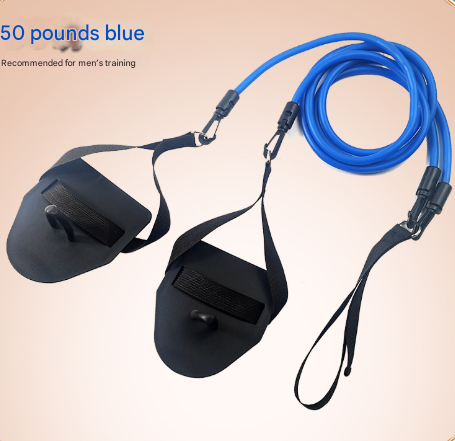 Blue Flippers [Training Stroke] [50lbs] Swim Resistance Band Trainer - Dry-Land Arm Strength &amp; Stroke Exercise Cords