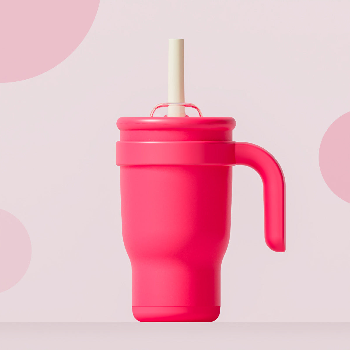 Rose Red 14oz Insulated Tumbler with Handle & Straw - 304 Stainless Steel Car Cup (Contrast Color)