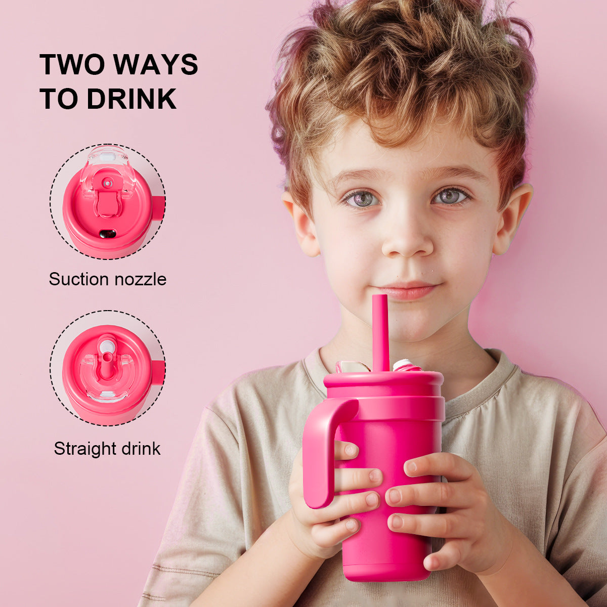 Rose Red 14oz Insulated Tumbler with Handle & Straw - 304 Stainless Steel Car Cup (Contrast Color)