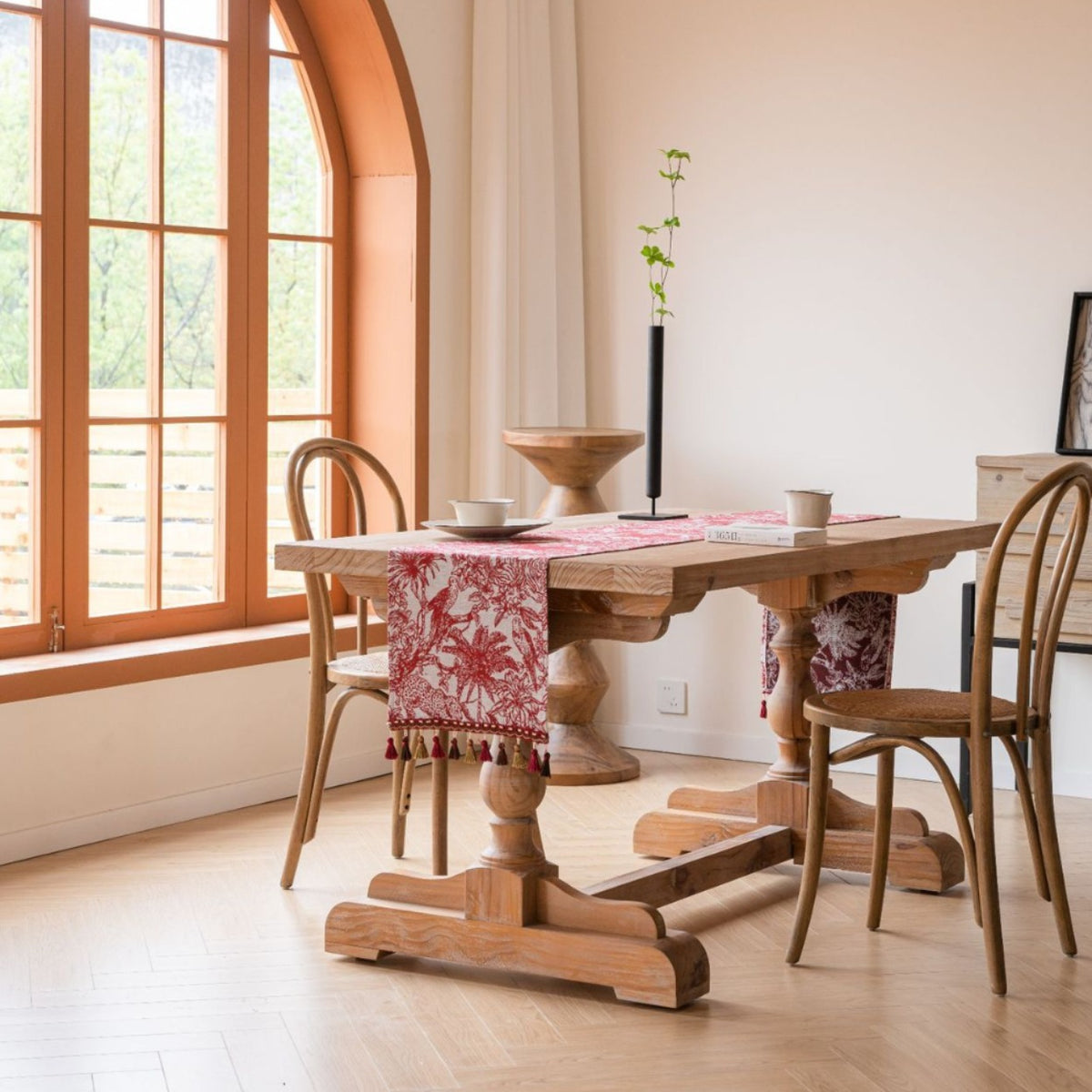 Red Coconut Tree 33-180cm Elegant Geometric Jacquard Table Runner with Tassels - Modern Dining &amp; Coffee Table Decor