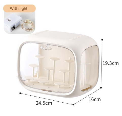 Cream White With Lamp Wall Mount &amp; Desktop Blind Box Display Case - Clear Dustproof Storage Organizer for Collectibles &amp; Figures